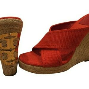 TORY BURCH Orange Espadrille Size 7.5 Wedges